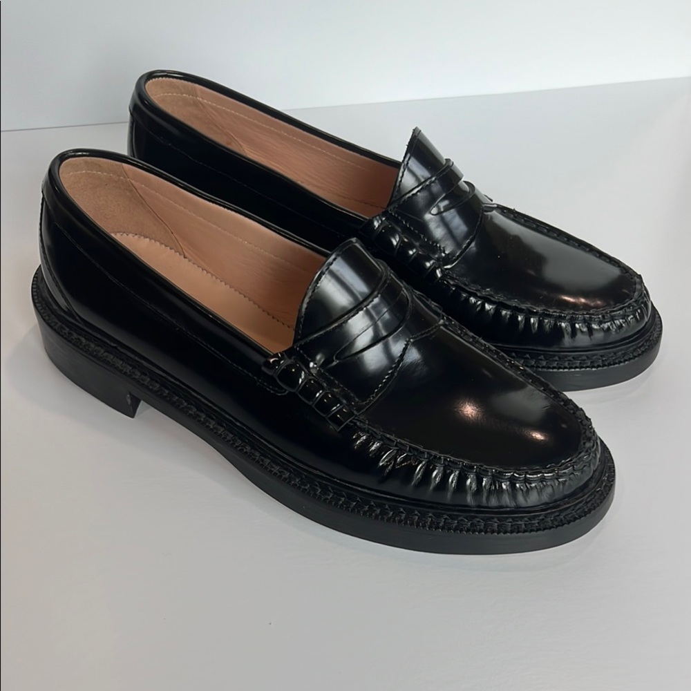 J. Crew Black Leather Penny Loafers Flats